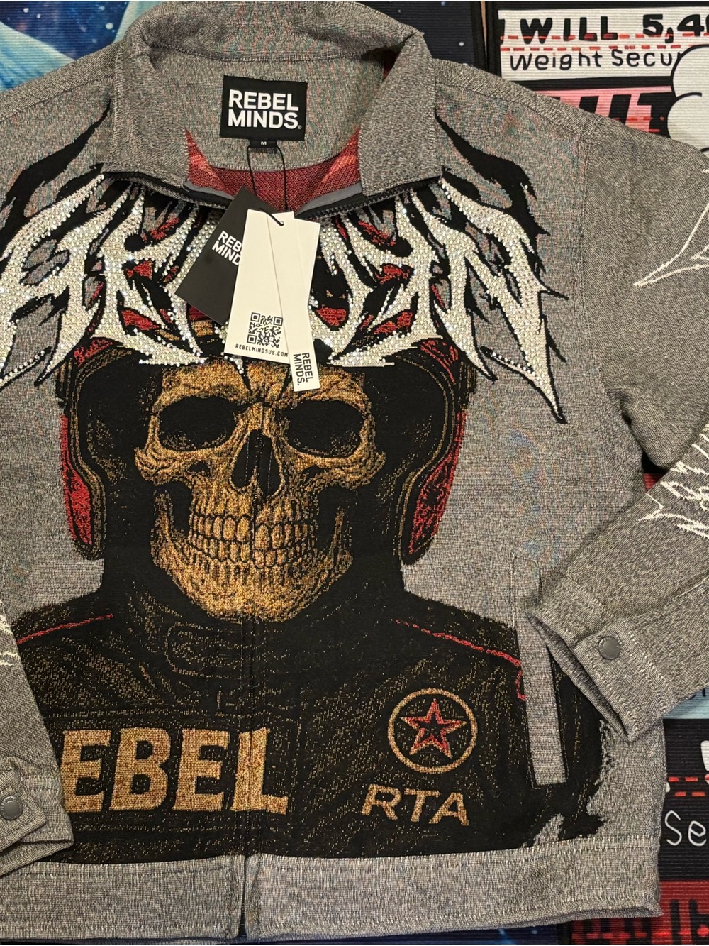 Rebel Minds Boys' Gray Skull Graphic Zip Hoodie